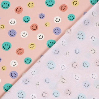 Baumwollstoff Popeline Bunte Smileys auf Altrosa – weiteres Stoffbild