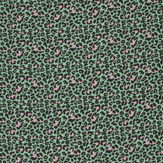 Musselin Stoff – Leopardenmuster in Rosa und Schwarz auf Mint – Ansicht 2