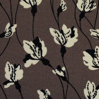 Baumwolljersey Stoff – Wollweisse Blüten auf Taupe – Ansicht 3