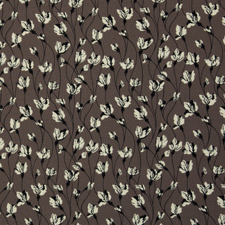 Baumwolljersey Stoff – Wollweisse Blüten auf Taupe
