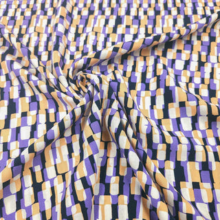 Viskose Stoff - Grafisches Muster im Lila & Skin Ton