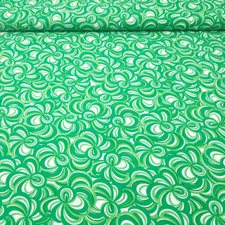 Viskosestoff - Retro‑Swirl Grün/Weiß