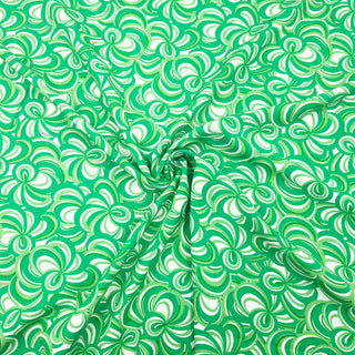 Viskosestoff - Retro‑Swirl Grün/Weiß