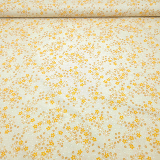 Baumwollstoff - Slub mit kleinen gelben Blümchen