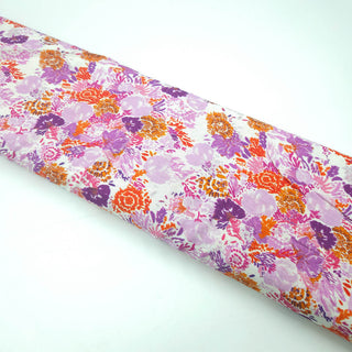 Leinen Viskosestoff - Bunte Blumen in Lila & Orange