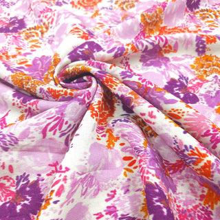 Leinen Viskosestoff - Bunte Blumen in Lila & Orange