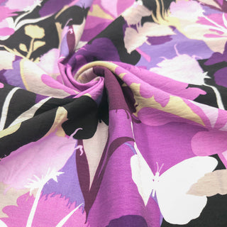 Viskose Stoff -  Schmetterlinge in tollem Lila & Beige