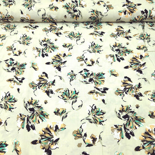 Viskose Stoff - Blumen Mint & Ocker