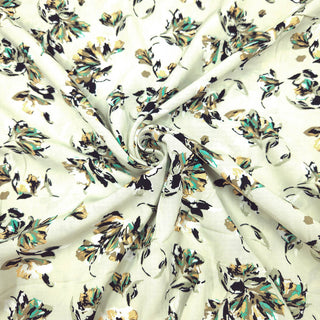 Viskose Stoff - Blumen Mint & Ocker
