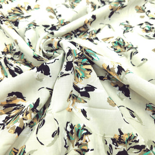 Viskose Stoff - Blumen Mint & Ocker