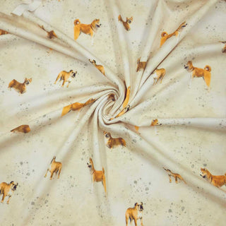 Baumwolljersey Stoff - Hunde auf Beige