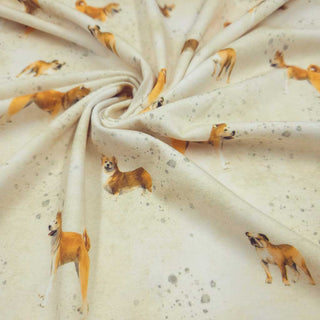 Baumwolljersey Stoff - Hunde auf Beige
