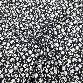 Viskose Stoff - Schwarz Weisse Blumen