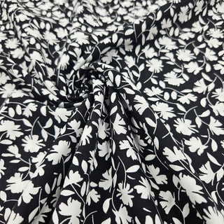 Viskose Stoff - Schwarz Weisse Blumen