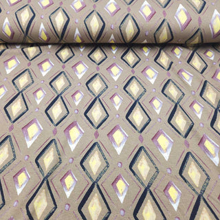 Viskosejersey Stoff – Geo-Mosaik in Beige & Lila