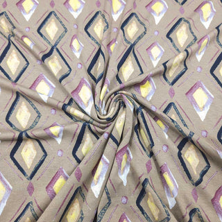 Viskosejersey Stoff – Geo-Mosaik in Beige & Lila