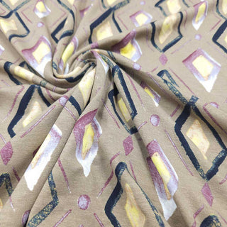 Viskosejersey Stoff – Geo-Mosaik in Beige & Lila