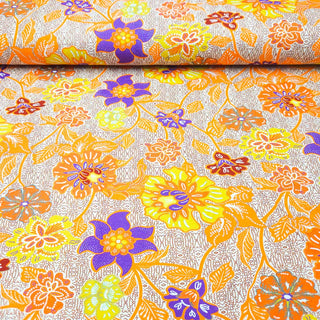 Baumwolljersey Stoff – Blumen in Orange