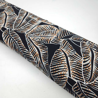 Viskosejersey Stoff - Blätter Schwarz-Weiß-Cognac