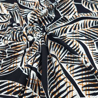 Viskosejersey Stoff - Blätter Schwarz-Weiß-Cognac