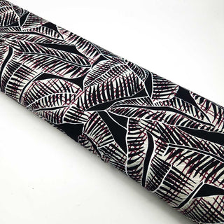 Viskosejersey Stoff - Blätter Schwarz-Weiß-Violett