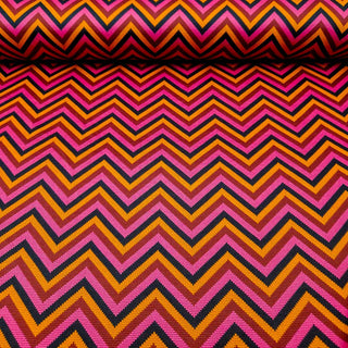 Strick Jacquard Stoff - Dynamischer ZickZack in Pink & Orange