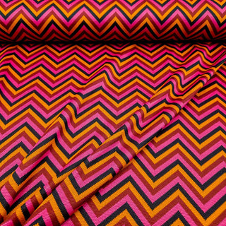 Strick Jacquard Stoff - Dynamischer ZickZack in Pink & Orange