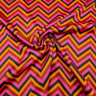 Strick Jacquard Stoff - Dynamischer ZickZack in Pink & Orange