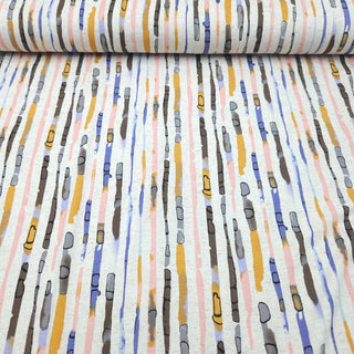 Viskosejersey Stoff – Paisley Blüten in Pink & Blau