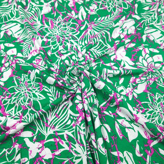 Viskosejersey Stoff – Floral Splash Grün mit Pink