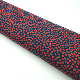 Viskosejersey Stoff – Dots in Rot & Olive auf Marineblau