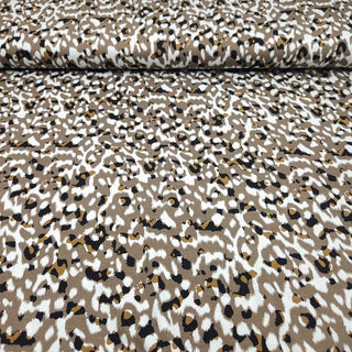 Viskosejersey Stoff – Animal Print Taupe