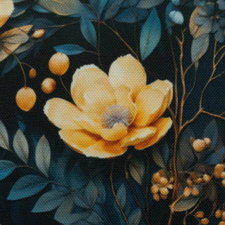 Oxford Stoff von Sarah Mariam – Gelbe Blüten auf Nachtblau – Ansicht 2