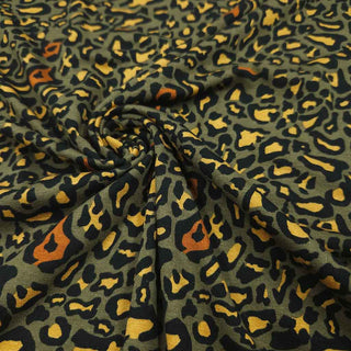 Viskose Jersey Stoff – Leopardenmuster auf Khaki
