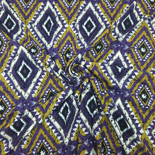 Viskose Jersey Stoff – Geometrisches Aztekenmuster in Lila/Senf