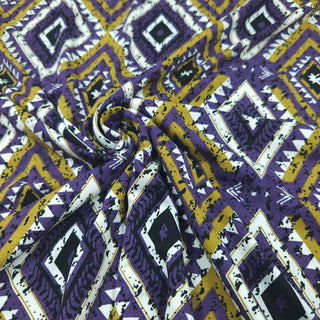 Viskose Jersey Stoff – Geometrisches Aztekenmuster in Lila/Senf
