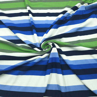 Viskose Jersey Stoff – Streifen in Blau, Grün & Weiss