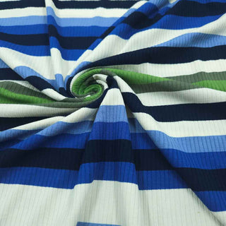 Viskose Jersey Stoff – Streifen in Blau, Grün & Weiss