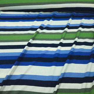 Viskose Jersey Stoff – Streifen in Blau, Grün & Weiss