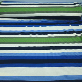 Viskose Jersey Stoff – Streifen in Blau, Grün & Weiss