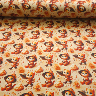 Alpenfleece Stoff – Süsse Katzen mit Schirm