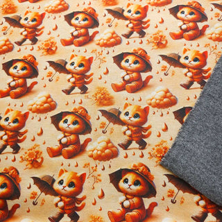 Alpenfleece Stoff – Süsse Katzen mit Schirm