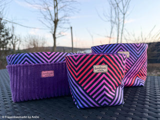 Canvas Stoff Zickzack Rot Lila Blau Tasche genäht