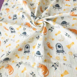 Musselin Stoff Kinder Weltraum Tiere Raketen