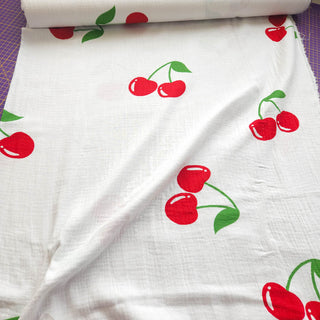 Musselin Stoff Kirsch Motiv Double Gauze