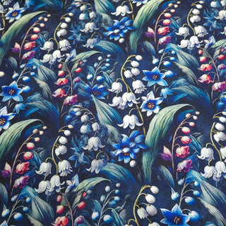 Viskose Leinen Stoff - Maiglöckchen in Mitternachtsblau