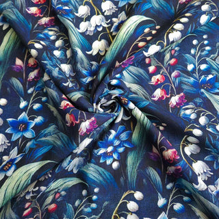 Viskose Leinen Stoff - Maiglöckchen in Mitternachtsblau