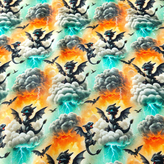 Kuschelsweat Stoff – Drachen im Gewitter