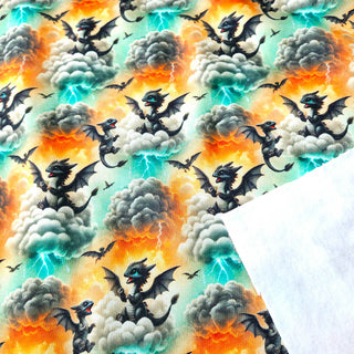 Kuschelsweat Stoff – Drachen im Gewitter