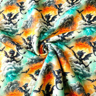 Kuschelsweat Stoff – Drachen im Gewitter